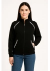 Oversize Dik Yaka Fermuarlı Sweatshirt - Zincir Nakışli Kanguru Cepli, - Siyah -