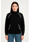 Oversize Dik Yaka Fermuarlı Sweatshirt - Zincir Nakışli Kanguru Cepli, - Siyah -