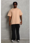 Oversize Düz Bisiklet Yaka T-Shirt - Bej -