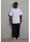 Oversize Düz Bisiklet Yaka T-Shirt - Beyaz -