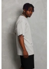 Oversize Düz Bisiklet Yaka T-Shirt - Gri -