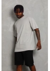Oversize Düz Bisiklet Yaka T-Shirt - Gri -
