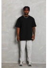 Oversize Düz Bisiklet Yaka T-Shirt - Siyah -