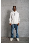 OversizeKapüşonlu Sweat – Kol ve Etek Ribana DetaylıBeyaz -