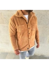 Pelüş Polar Hırka Gömlek  Açık Kahve -