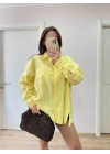 Poplin   Yakalı Yandan Yırtmaçlı Arka Pens Detaylı Gömlek - Sarı -