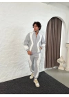 Premium Parçalı Eşofman Takım - Dik Yaka Fermuarlı Sweatshirt, - Gri -