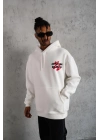 Şapkalı Güvercin Baskılı Kapşonlu Sweat - Beyaz -