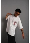 Sırt Baskılı A Kalite Oversize T-shirt - Beyaz -