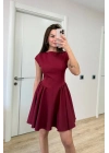 Sırt dekolteli Çan Detaylı Mini Elbise - Bordo -