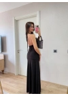 Sırt dekolteli Uzun Elbise - Siyah -