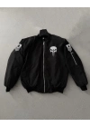 Siyah Askeri Tarz Bomber Mont –  , Punisher Skull Detaylı -
