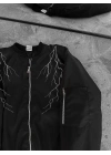 Siyah Bomber Mont – Beyaz Şimşek Desenli -