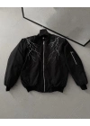 Siyah Bomber Mont – Beyaz Şimşek Desenli -