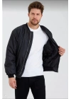 Siyah Bomber Mont – Su İtici Kumaş, Kapitone Astarlı, Fermuarlı -
