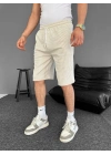Su Yolu Çizgili Ön Arka Cepli Şort Yazlık Nefes Alabilir - Bej -