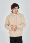 Tam Fermuarlı Kapşonlu  SweatShirt - Bej -