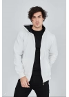 Tam Fermuarlı Kapşonlu  SweatShirt - Beyaz -