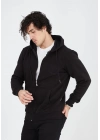 Tam Fermuarlı Kapşonlu  SweatShirt - Siyah -