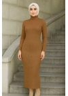 Tesettür Triko Elbise  Kahverengi -