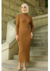 Tesettür Triko Elbise  Kahverengi -