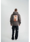 Üç İplik Kapşonlu Dijital Patchli SweatShirt - Füme -