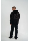Üç İplik Kapşonlu Nakışlı SweatShirt - Siyah -