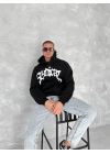 Üç İplik Kapüşonlu Baskılı SweatShirt - Siyah -