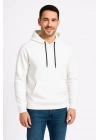Üç İplik Kapüşonlu Kanguru Cepli SweatShirt hoodie - Beyaz -