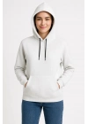 Üç İplik Kapüşonlu Kanguru Çepli SweatShirt hoodie - Beyaz -