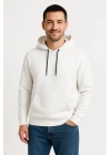 Üç İplik Kapüşonlu Kanguru Cepli SweatShirt hoodie - Beyaz -