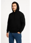 Üç İplik Kapüşonlu Kanguru Cepli SweatShirt hoodie - Siyah -