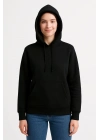 Üç İplik Kapüşonlu Kanguru Cepli Sweatshirt hoodie - Siyah -