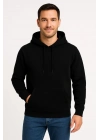 Üç İplik Kapüşonlu Kanguru Cepli SweatShirt hoodie - Siyah -