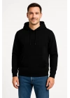 Üç İplik Kapüşonlu Kanguru Cepli SweatShirt hoodie - Siyah -