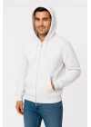 Üç İplik Kapüşonlu Tam Fermuarlı Kanguru Cepli SweatShirt Hoodie - Beyaz -