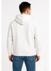 Üç İplik Kapüşonlu Tam Fermuarlı Kanguru Cepli SweatShirt Hoodie - Beyaz -