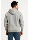 Üç İplik Kapüşonlu Tam Fermuarlı Kanguru Çepli SweatShirt Hoodie - Gri -