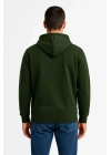 Üç İplik Kapüşonlu Tam Fermuarlı Kanguru Cepli Sweatshirt Hoodie - Haki -
