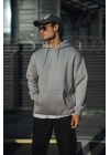 Üç İplik Penye Kapşonlu Basic SweatShirt - Boyalı Gri -