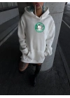 Üç İplik Penye Uzun Kol Kapüşonlu SweatShirt - Beyaz -