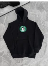 Üç İplik Penye Uzun Kol Kapüşonlu SweatShirt - Siyah -