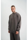 Uzun Kol Bisiklet Yaka Basic SweatShirt - Füme -