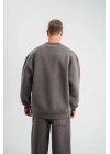 Uzun Kol Bisiklet Yaka Basic SweatShirt - Füme -
