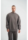 Uzun Kol Bisiklet Yaka Basic SweatShirt - Füme -