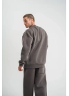 Uzun Kol Bisiklet Yaka Basic SweatShirt - Füme -