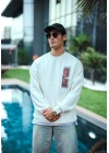 Uzun Kol Bisiklet Yaka Ön ve Arka Baskılı SweatShirt - Beyaz -