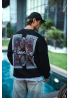 Uzun Kol Bisiklet Yaka Ön ve Arka Baskılı SweatShirt - Siyah -