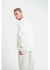 Uzun Kol Bisiklet Yaka Yıkamalı SweatShirt - Beyaz -