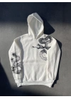 Uzun Kol Kapüşonlu Baskılı SweatShirt - Beyaz -